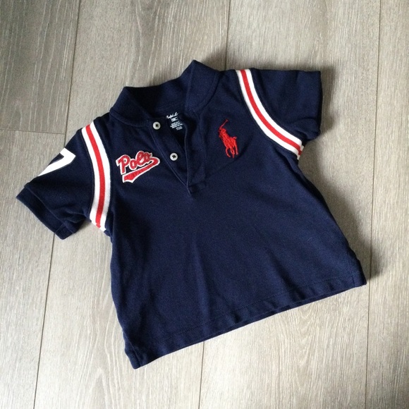 Ralph Lauren Other - Ralph Lauren Blue Oversized Logo Polo Shirt 100% Cotton Pique Size 12 Months